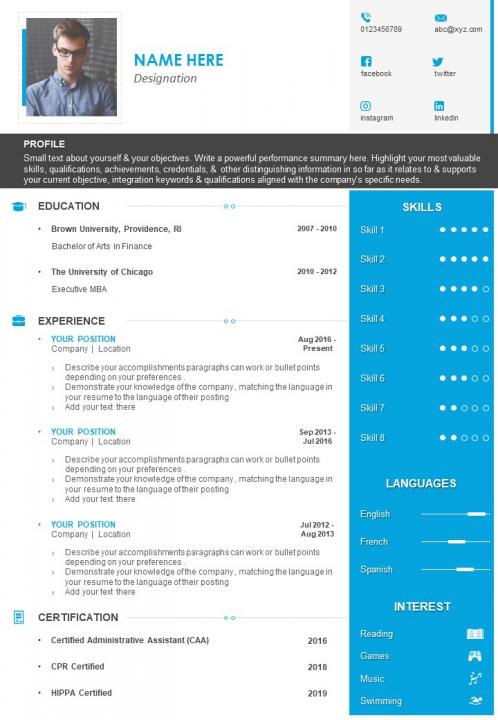 Professional resume example template with profile summary Slide01