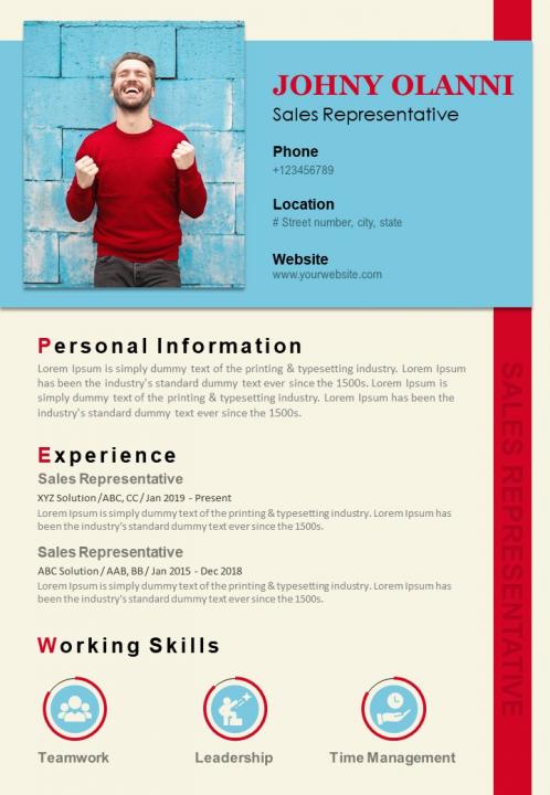 Professional resume template for sales representative sales cv Slide01