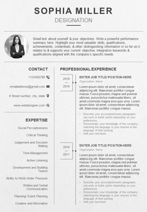 Professional resume template with career summary Slide01