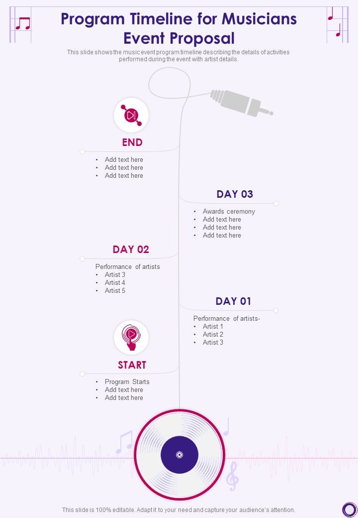 Program Timeline For Musicians Event Proposal One Pager Sample Example ...