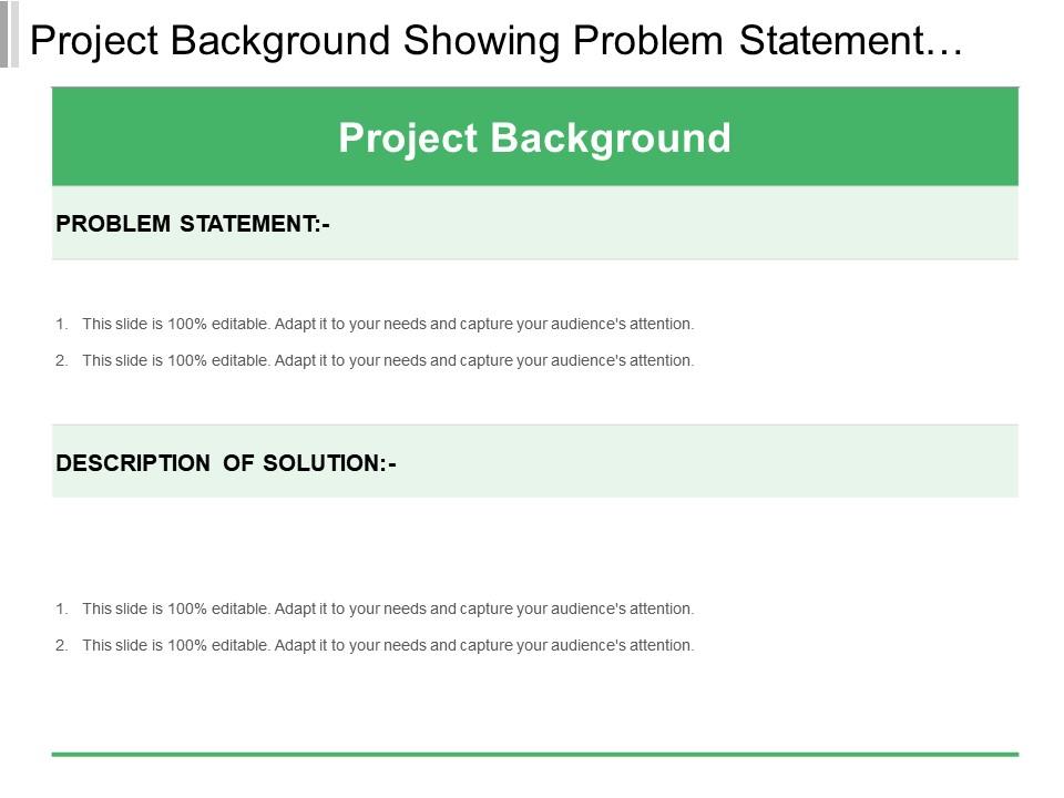 Project background showing problem statement and solution Slide01