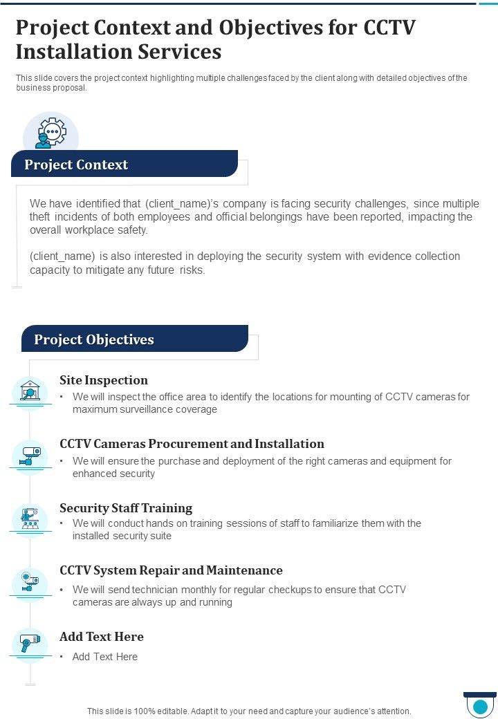 Project Context And Objectives For Cctv Installation Services One Pager