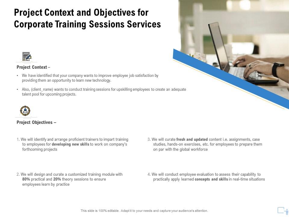 Project Context And Objectives For Corporate Training Sessions Services