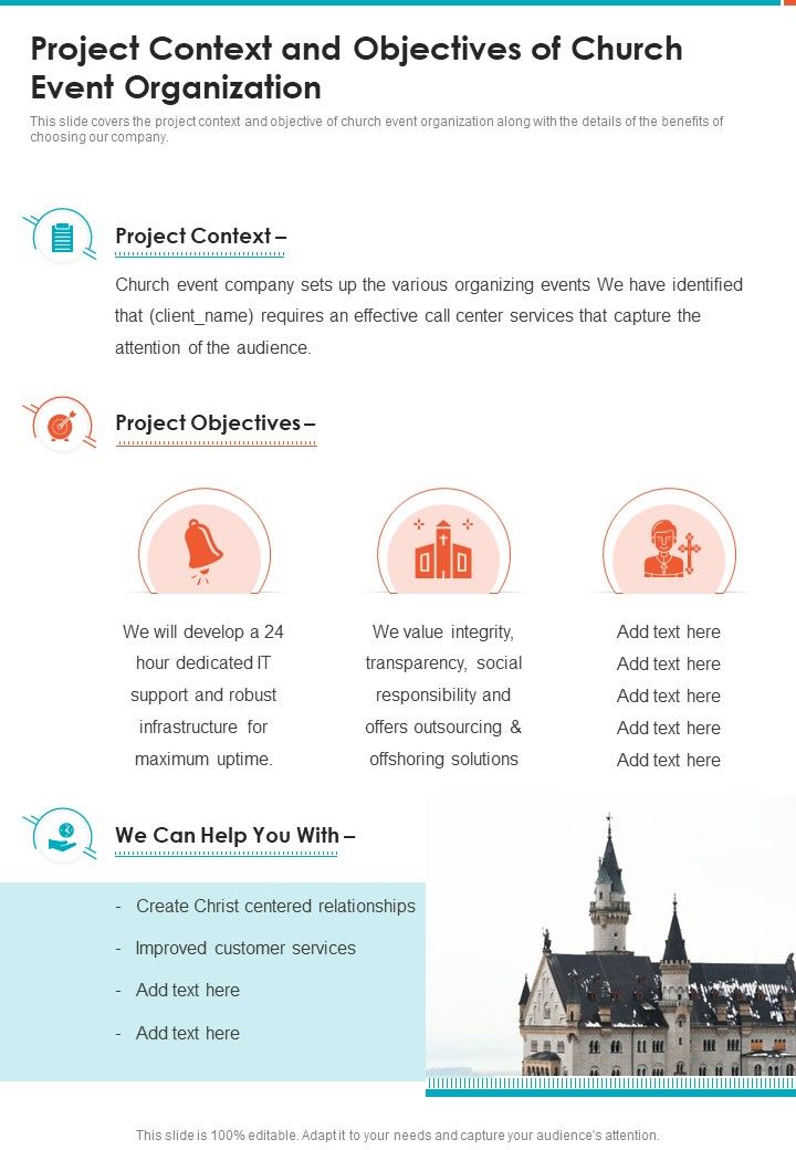 Project Context And Objectives Of Church Event Organization One Pager