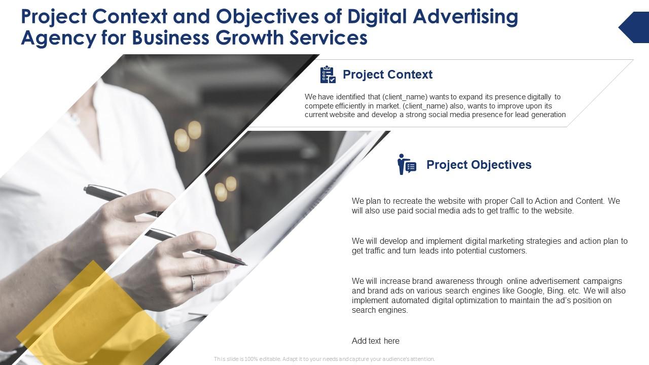 Project context and objectives of digital advertising agency for business growth services Slide01
