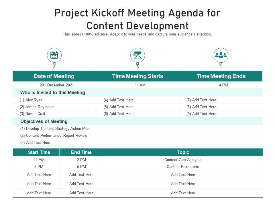 Project Kickoff Meeting Agenda For Content Development