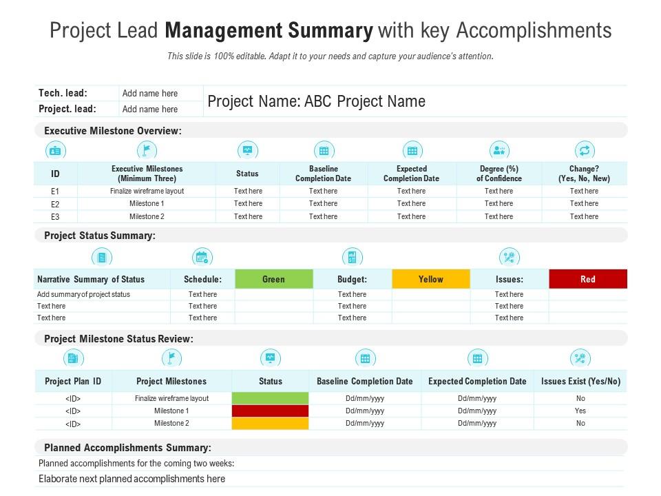 Project Lead Management Summary With Key Presentation