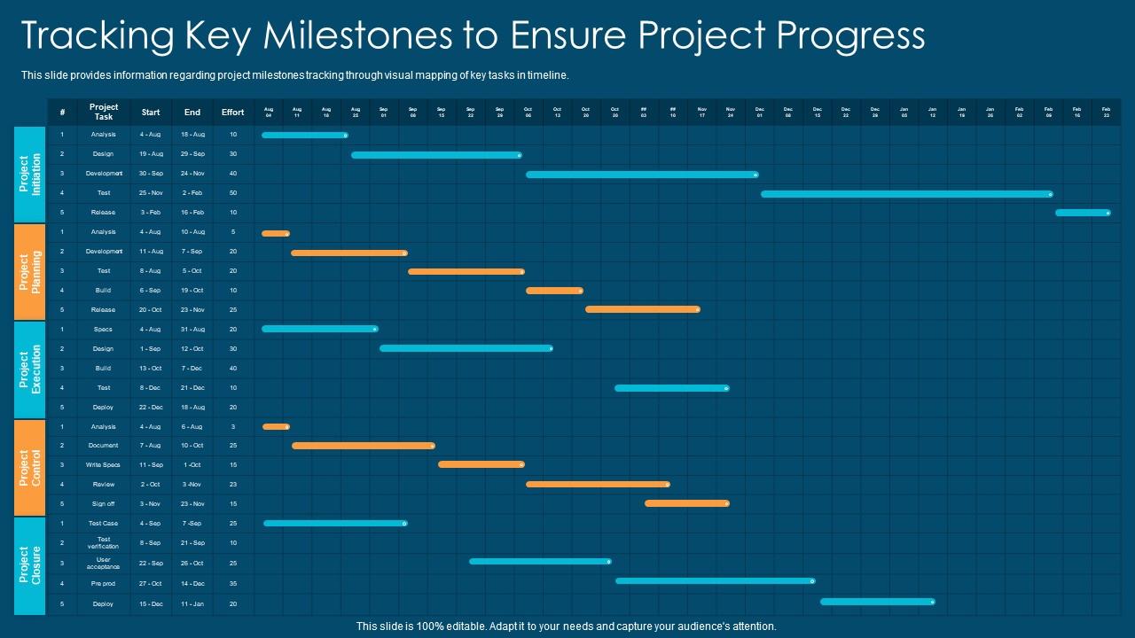 Project management playbook tracking key milestones to ensure project progress Slide01