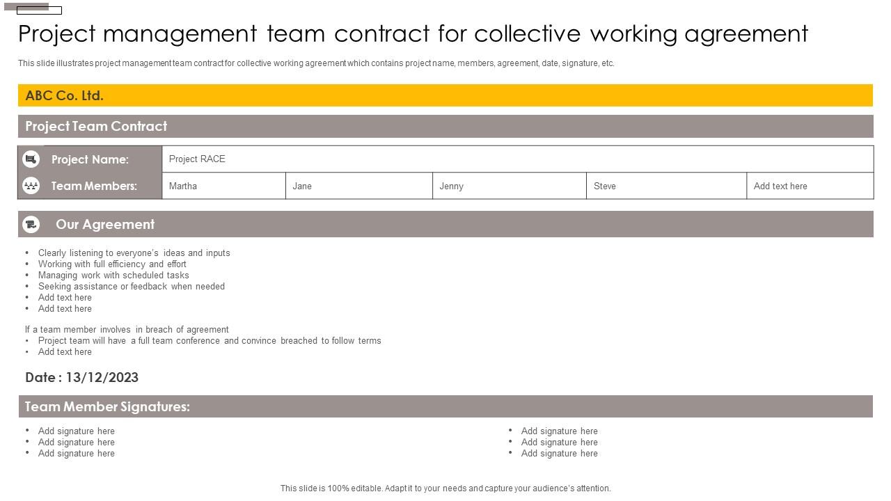Project Management Team Contract For Collective Working Agreement Slide01