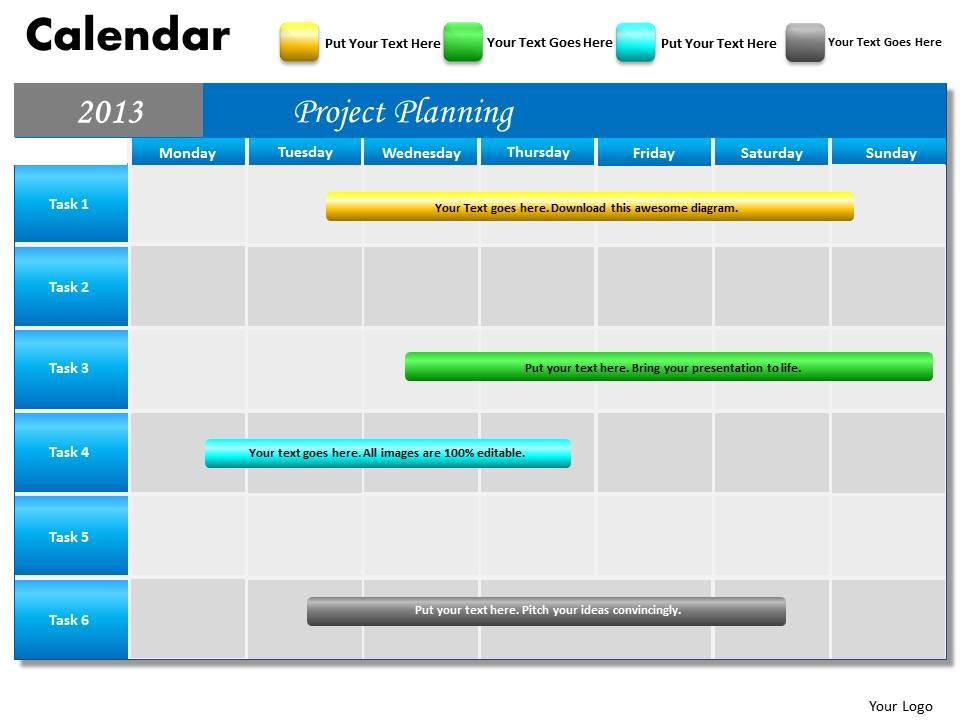 Project planning gantt chart 2013 calendar powerpoint slides ppt templates Slide01