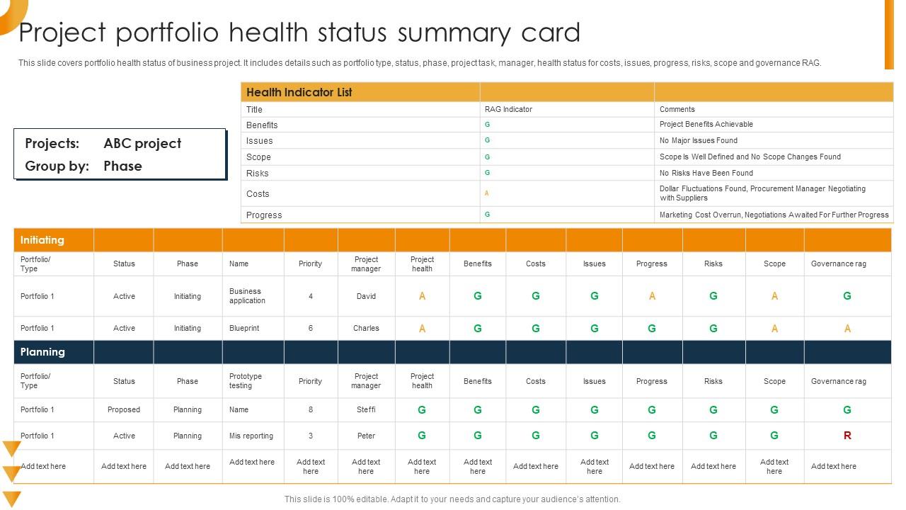 Project Portfolio Health Status Summary Card Slide01