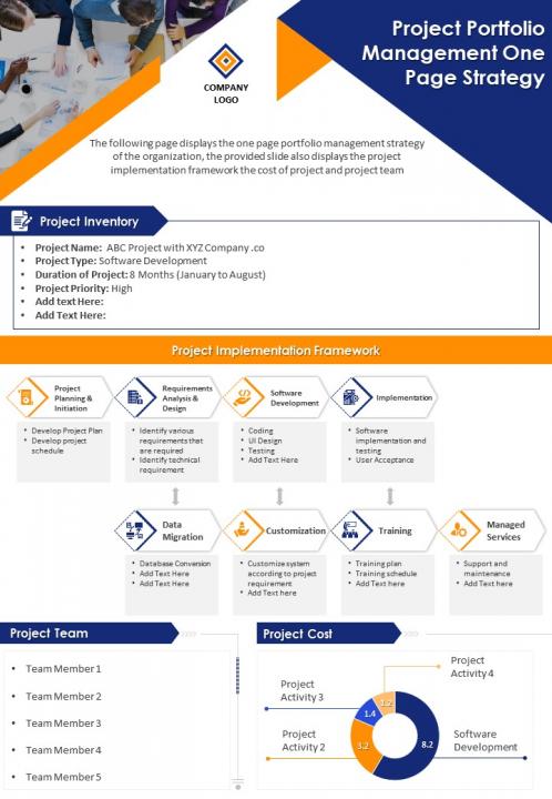 Project Portfolio Management One Page Strategy Presentation Report ...