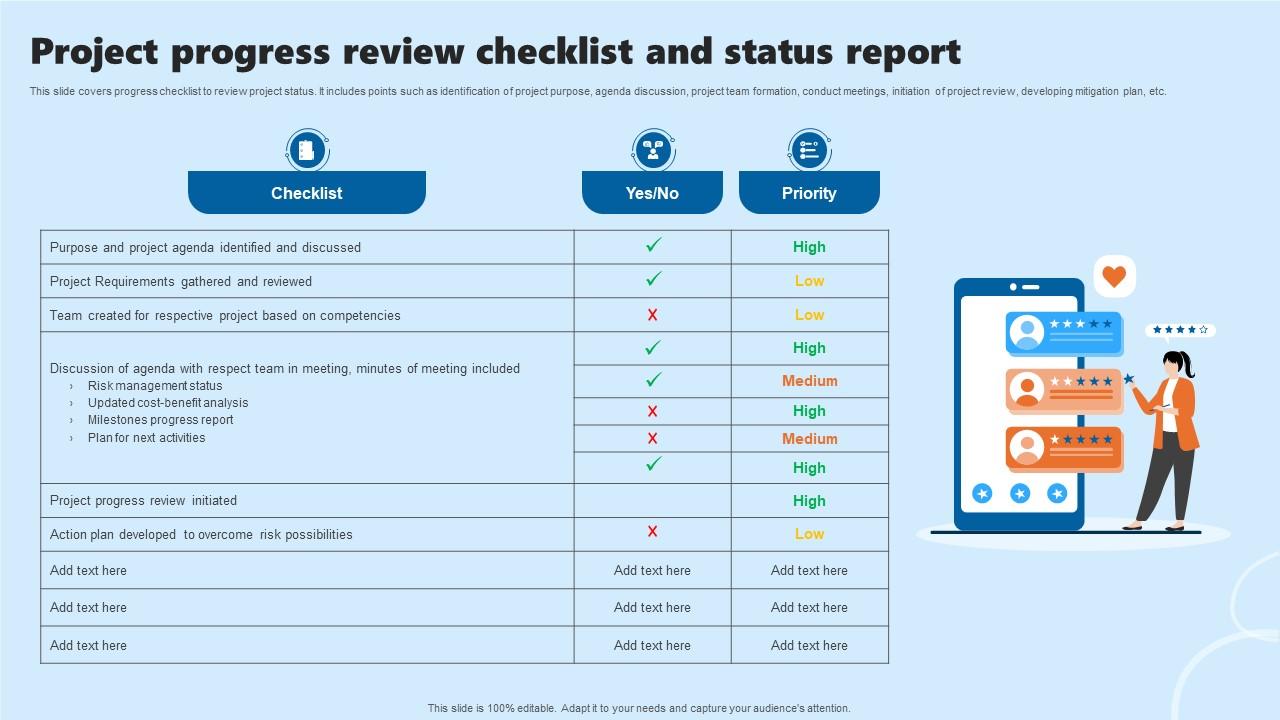 Project Progress Review Checklist And Status Report PPT Template