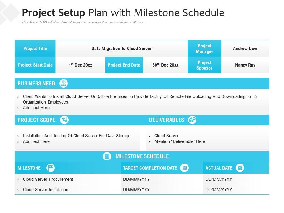Project setup plan with milestone schedule Slide00