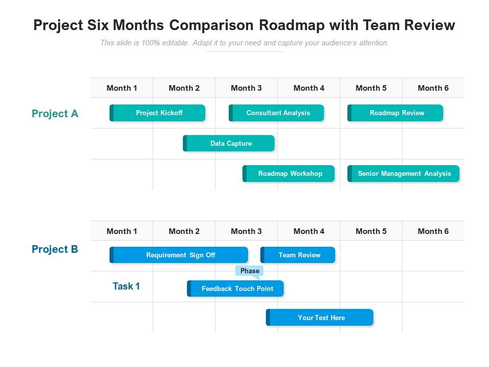 Project Six Months Comparison Roadmap With Team Review | PowerPoint ...
