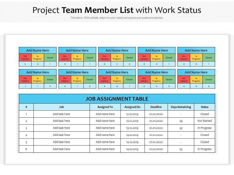 Project team member list with work status Slide01