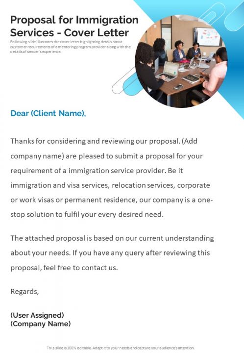Proposal For Immigration Services Cover Letter One Pager Sample Example Document Slide01