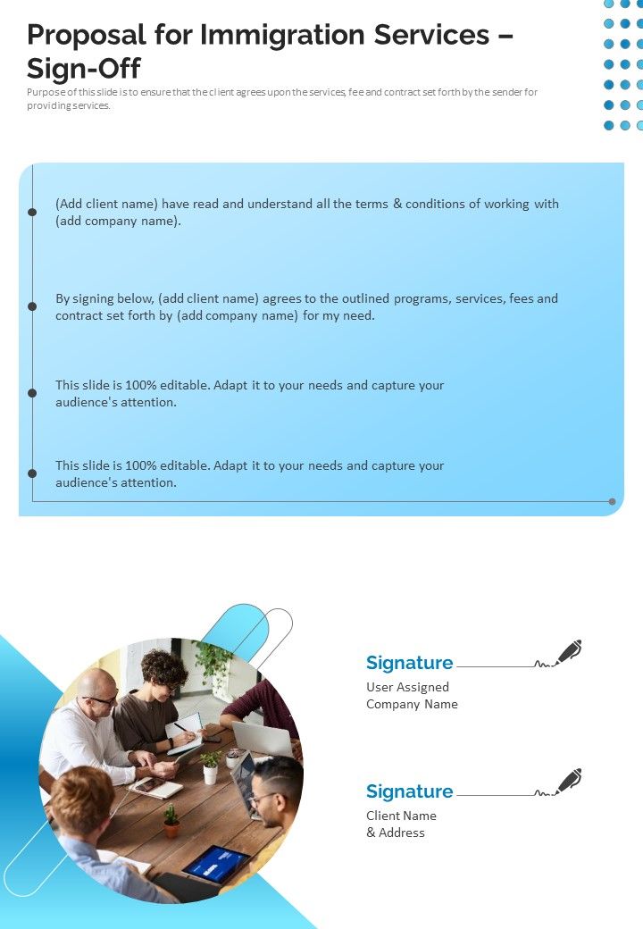 Proposal For Immigration Services Sign Off One Pager Sample Example