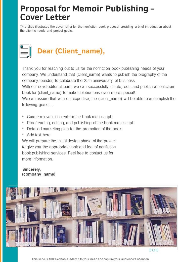 Proposal For Memoir Publishing Cover Letter One Pager Sample Example