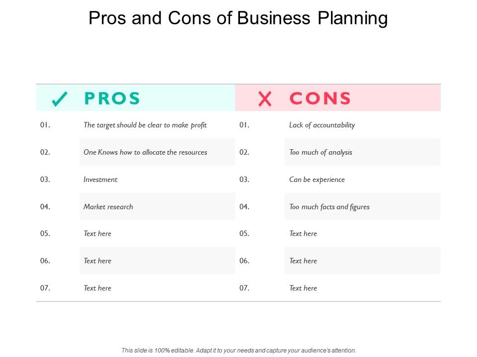 pros and cons of a business plan