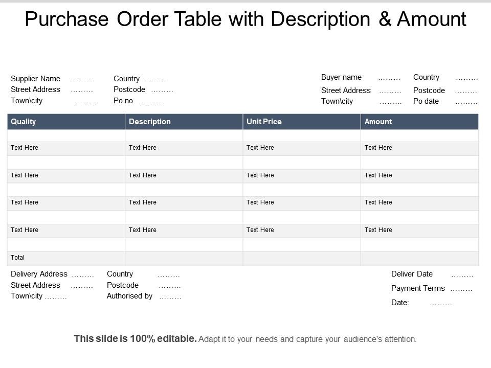 purchase order account assignment table