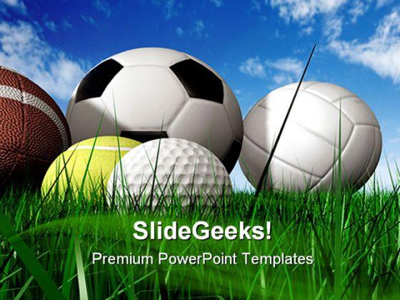 Balls On The Grass Sports PowerPoint Templates And PowerPoint Backgrounds 0211  Presentation Themes and Graphics Slide01