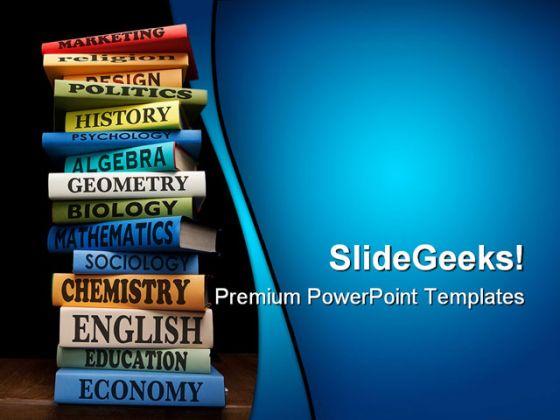 Books of different subjects education powerpoint templates and powerpoint backgrounds 0311 Slide00