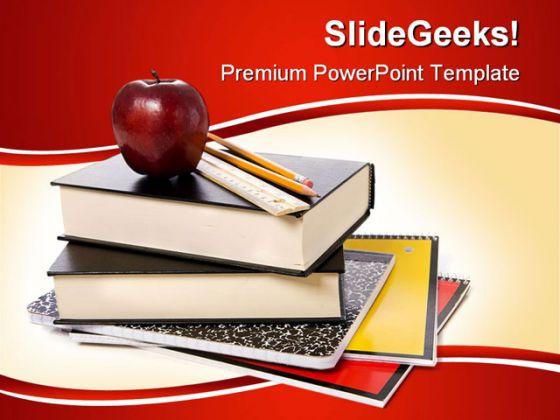 Books With Apple Education PowerPoint Backgrounds And Templates 1210  Presentation Themes and Graphics Slide01