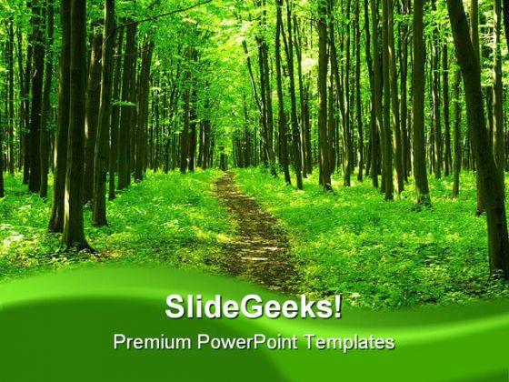 Green forest path nature powerpoint templates and powerpoint backgrounds 0311 Slide01
