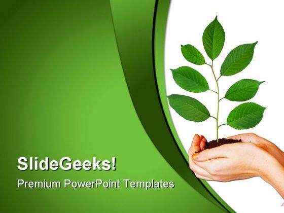 Green plant in hands nature powerpoint templates and powerpoint backgrounds 0611 Slide01