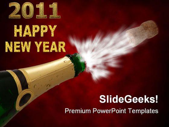 Happy new year with champagne festival powerpoint templates and powerpoint backgrounds 0711 Slide01