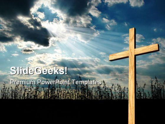 Light shining on cross religion powerpoint templates and powerpoint backgrounds 0711 Slide01