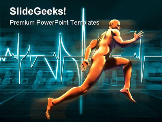 Man Running With Fast Heartbeat Health PowerPoint Templates And PowerPoint Backgrounds 0411  Presentation Themes and Graphics Slide01