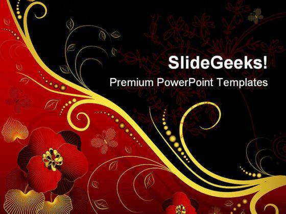 Red Black And Golden Floral Background PowerPoint Templates And PowerPoint Backgrounds 0411  Presentation Themes and Graphics Slide01