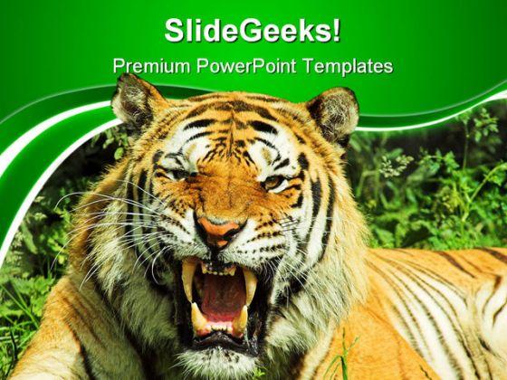 Tiger Snarl Animals PowerPoint Templates And PowerPoint Backgrounds 0411  Presentation Themes and Graphics Slide01