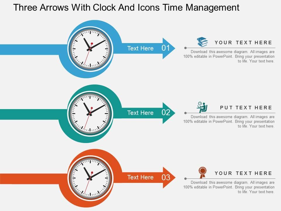 qu_three_arrows_with_clock_and_icons_time_management_flat_powerpoint_design_Slide01