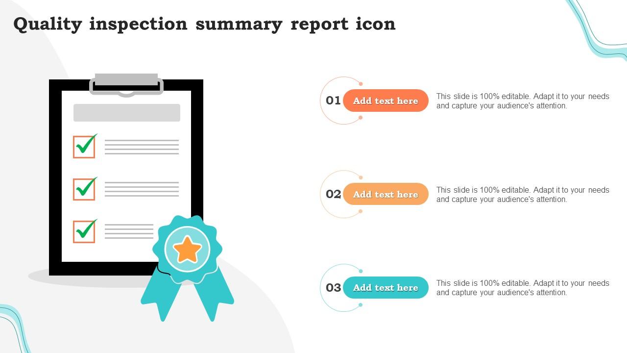 Quality Inspection Summary Report Icon PPT Presentation