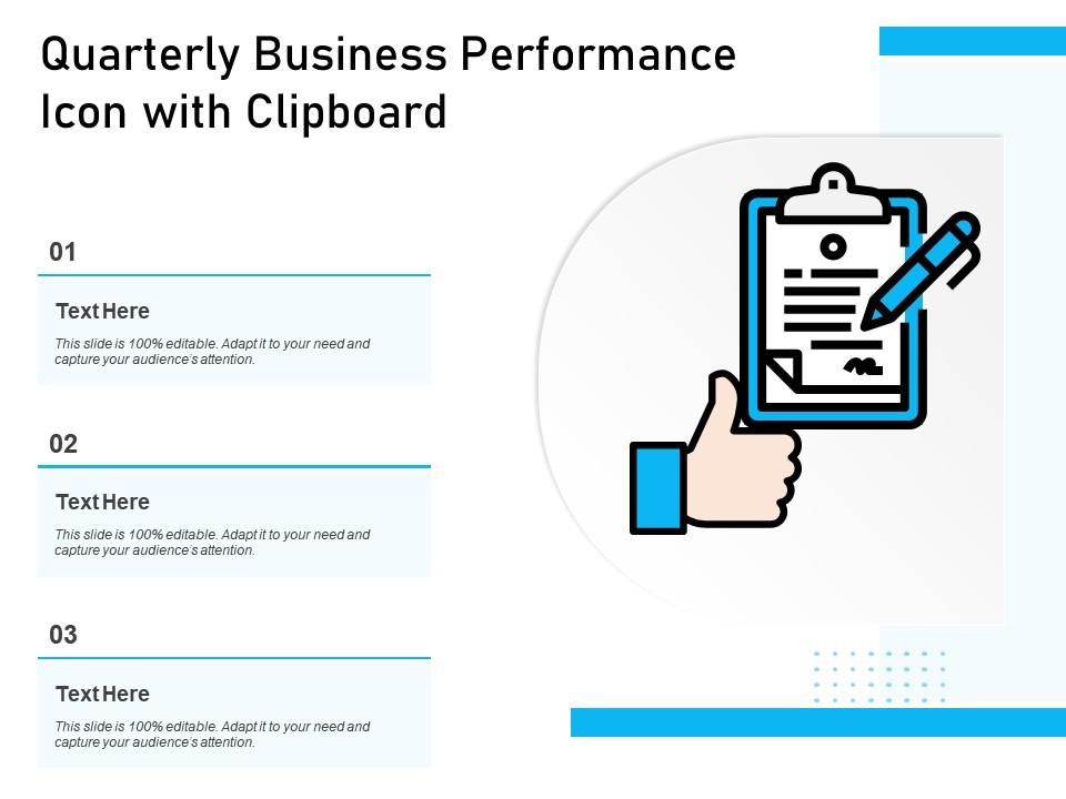 Quarterly business performance icon with clipboard