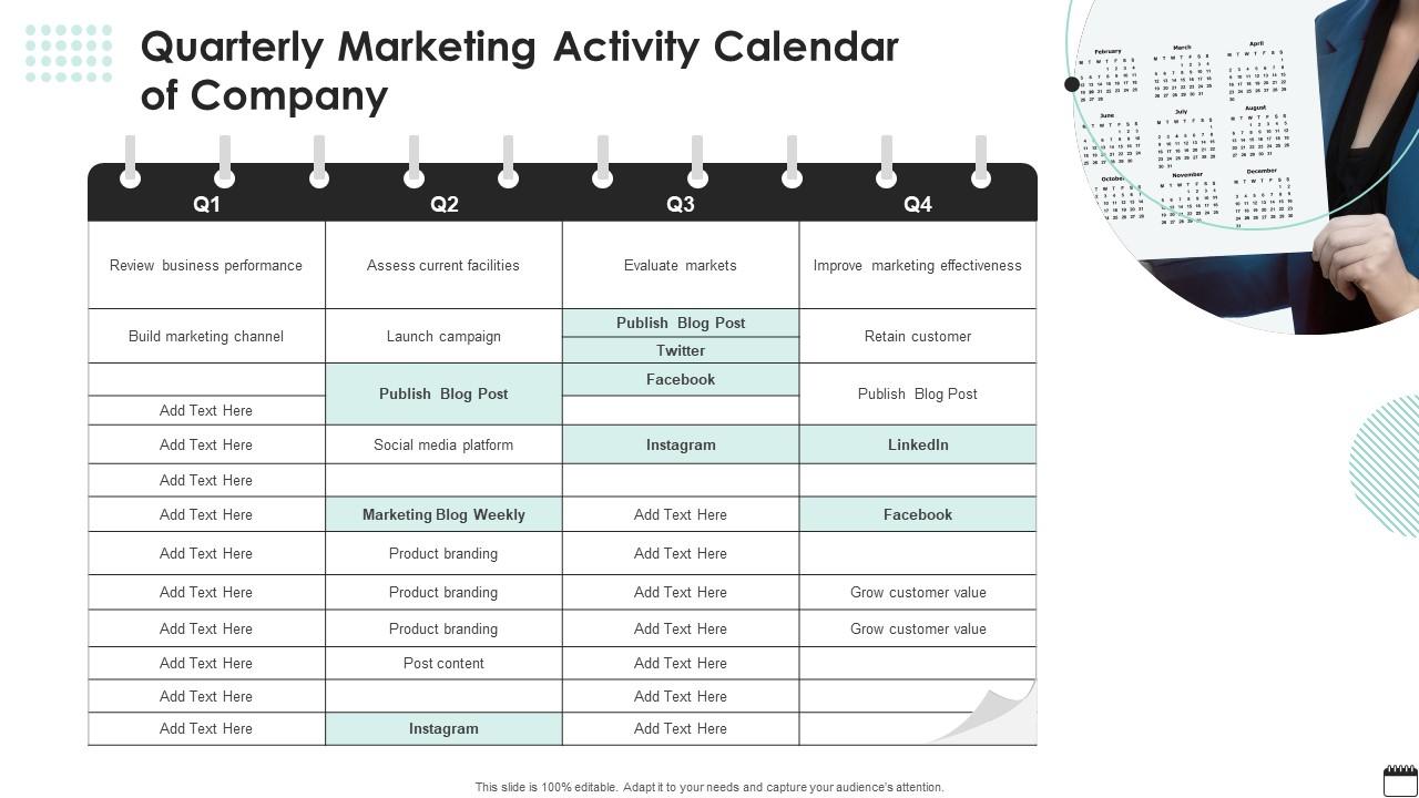 Quarterly Marketing Activity Calendar Of Company