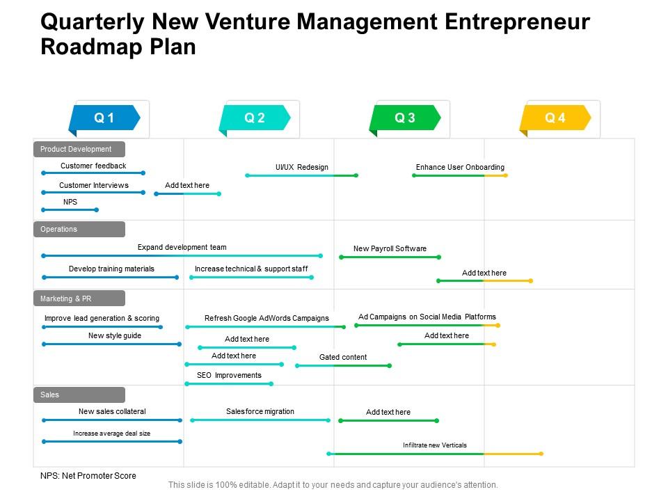 Quarterly New Venture Management Entrepreneur Roadmap Plan