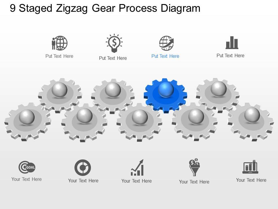 Ra 9 Staged Zigzag Gear Process Diagram Powerpoint Template PowerPoint Presentation Templates