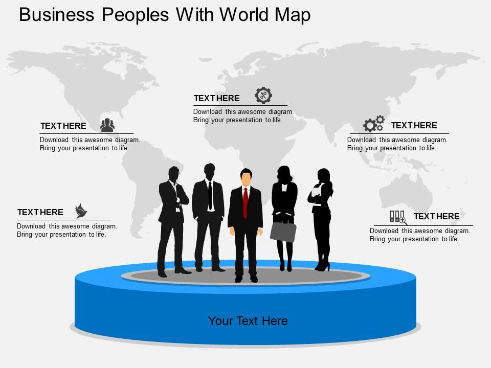 Rd business peoples with world map flat powerpoint design Slide00