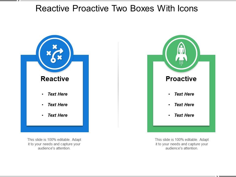 Reactive proactive two boxes with icons Slide01