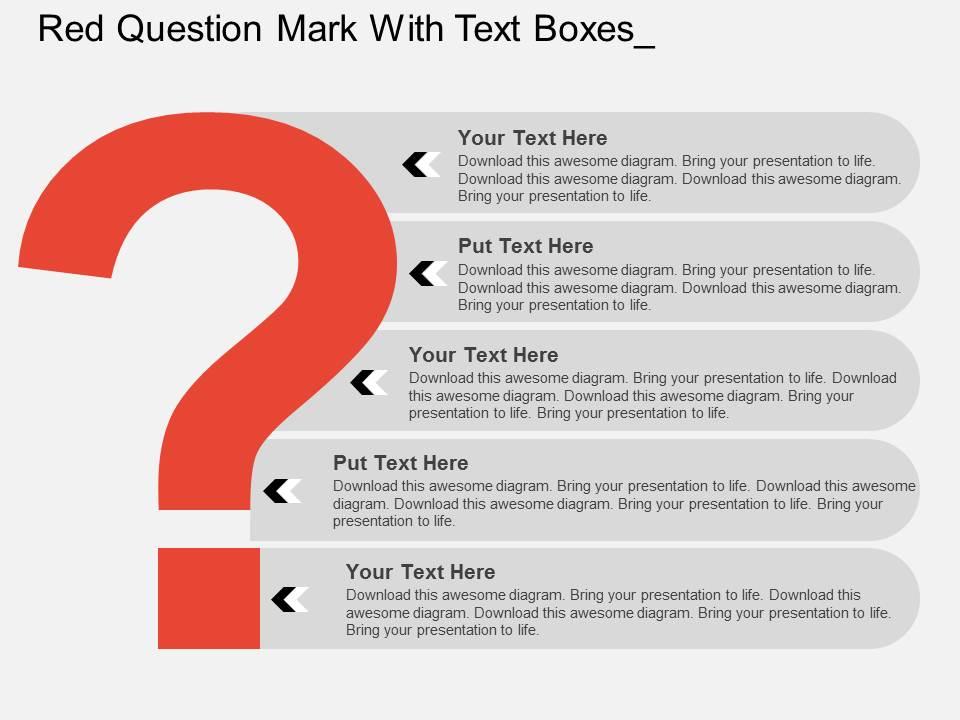 Red question mark with text boxes flat powerpoint design Slide01