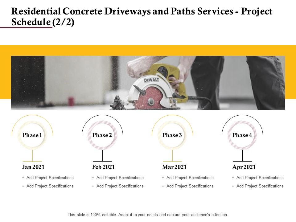 Residential concrete driveways and paths services project schedule phase ppt powerpoint design Slide01