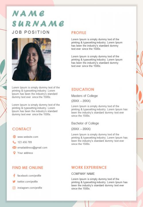 Resume sample with profile education and work experience Slide01