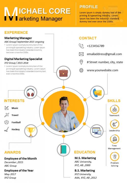 Resume template marketing manager - Resume Template Marketing Manager Curriculum Vitae Sample Slide01 