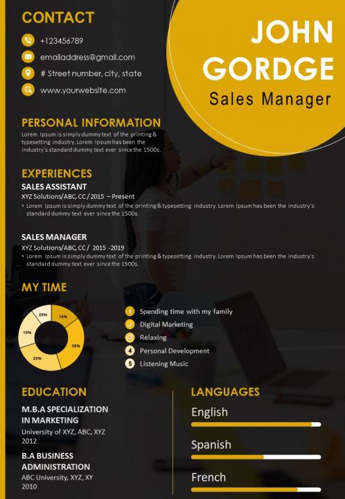 Resume template sales manager cv visual resume Slide01