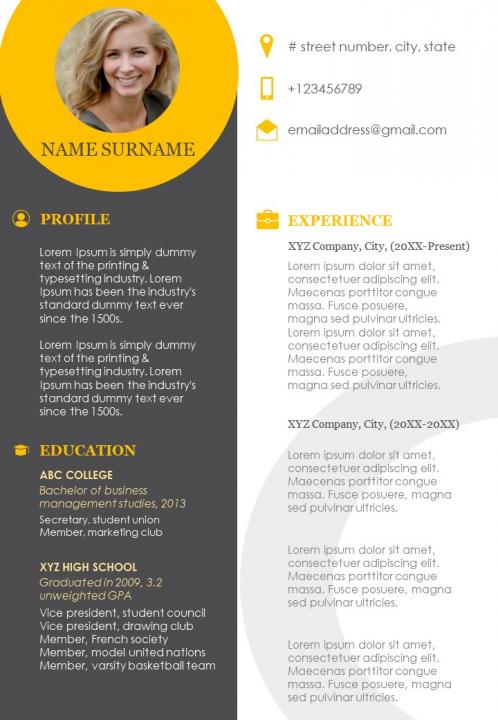 Resume template with profile and education details Slide01
