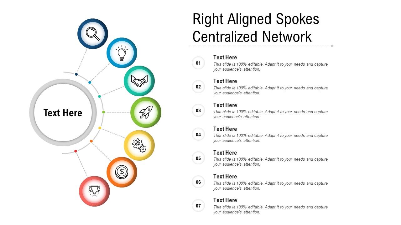 Right Aligned Spokes Centralized Network PowerPoint Shapes